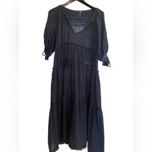 Free People Womens Boho Peasant Dress Size M NavyBlue Oversized Hippie Festival
